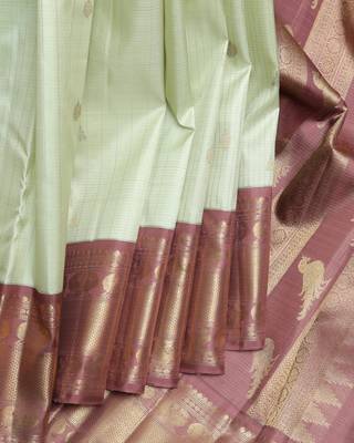 Tea green and chocolate pure zari silk saree 1