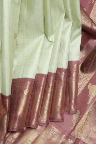 Tea green and chocolate pure zari silk saree