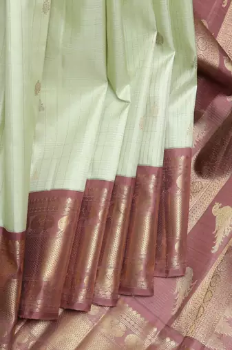 Tea green and chocolate pure zari silk saree