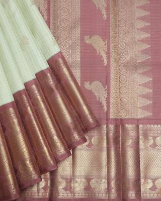 Tea green and chocolate pure zari silk saree 2