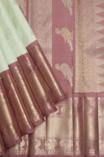 Tea green and chocolate pure zari silk saree