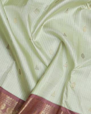 Tea green and chocolate pure zari silk saree 3