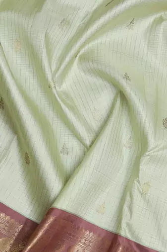 Tea green and chocolate pure zari silk saree