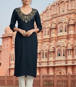 blue embroidered rayon kurta set