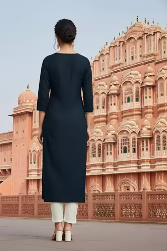 blue embroidered rayon kurta set