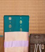 Teal blue and pastel lavender butta semi silk saree