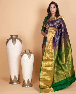 Midnight blue and forest green pure kanjivaram silk saree 3
