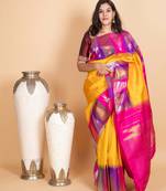 Tuscany yellow multi colour temple border silk saree