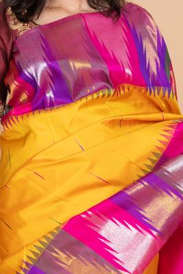 Tuscany yellow multi colour temple border silk saree 2