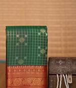 Bottle green and maroon checked soft silk saree