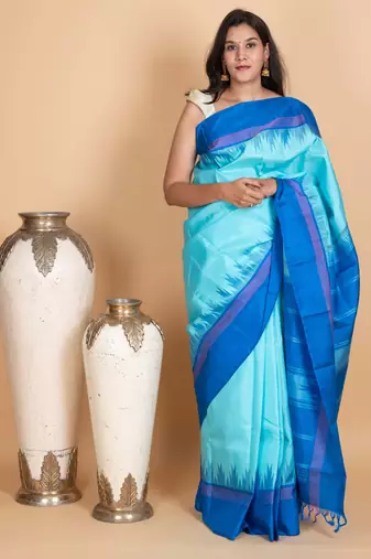 Capri blue and cobalt blue kanjivaram pattu saree