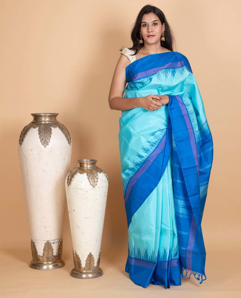 Capri blue and cobalt blue kanjivaram pattu saree