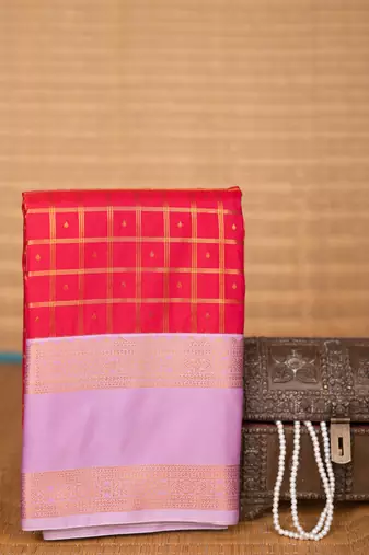 Raspberry pink and lavender retta patta border semi silk saree