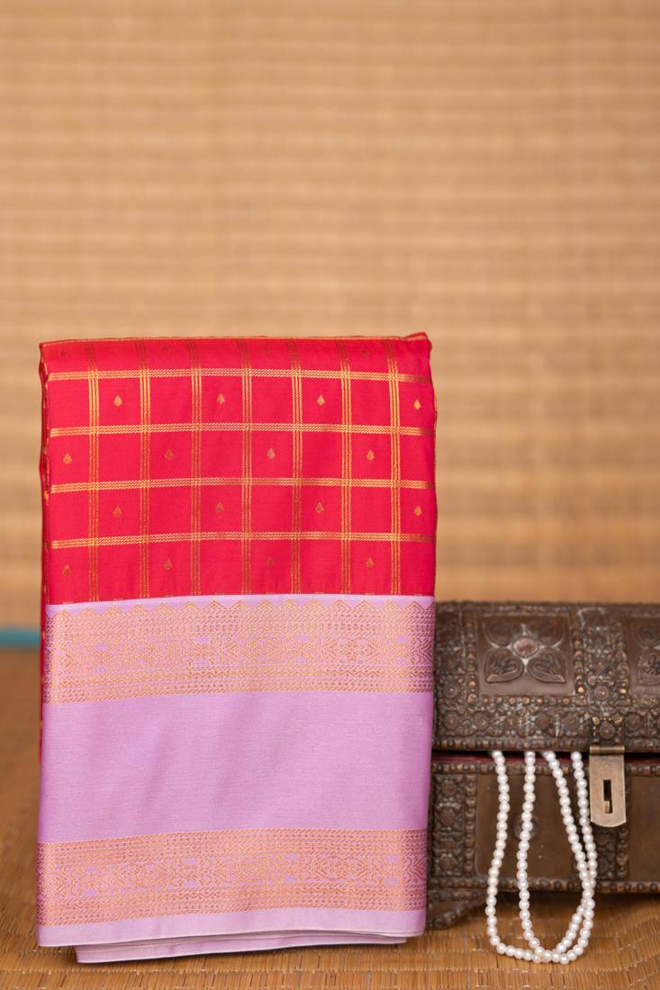Raspberry pink and lavender retta patta border semi silk saree