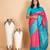 Fandango pink and aqua blue pure soft silk saree
