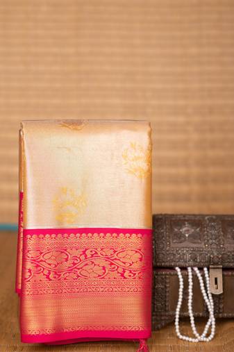 Golden orange and pink tissue silk saree