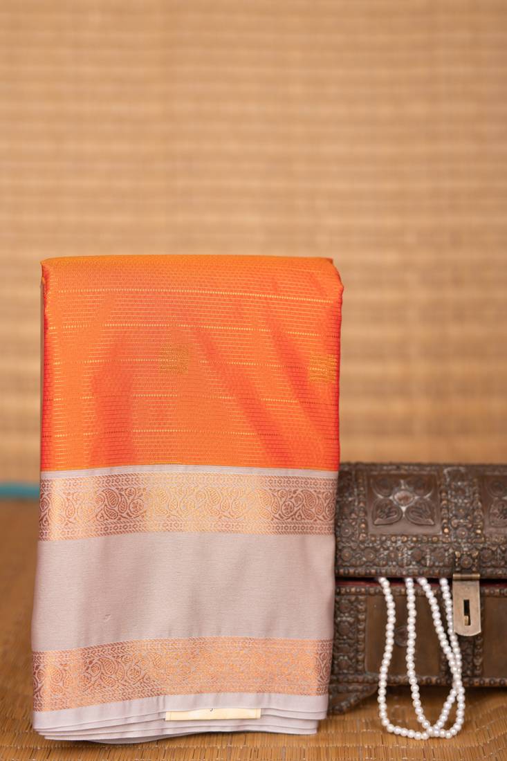 Papaya orange and cement grey vairaoosi semi silk saree