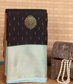 Black and baby blue semi silk saree