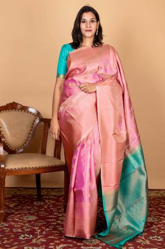 Pastel pink silk saree