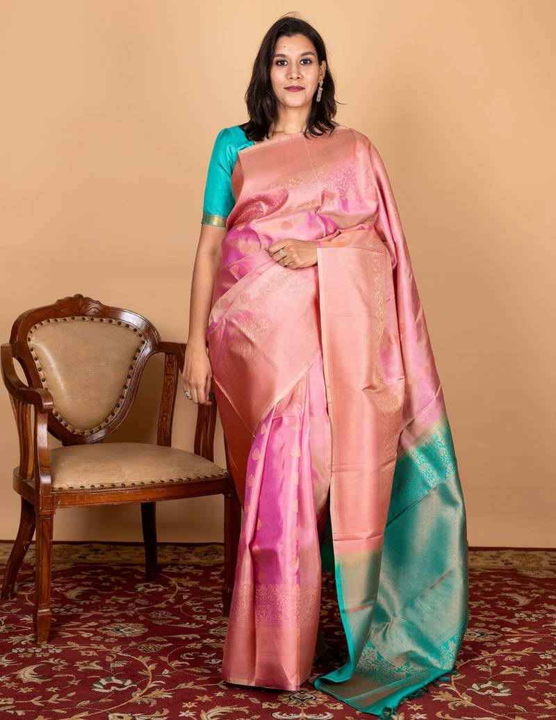 Pastel pink silk saree