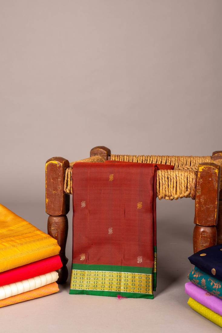Brown and green silk saree