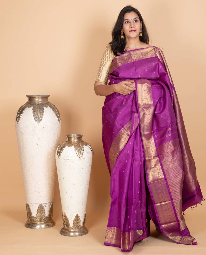 Violet kanjivaram pattu saree