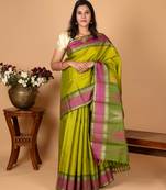 Parrot green and pickle green zero zari kanjivaram silk saree