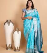 Sky blue and deep sky blue pure kanjivaram silk saree