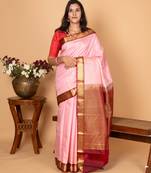 Pink and apple red pure kanjivaram silk saree