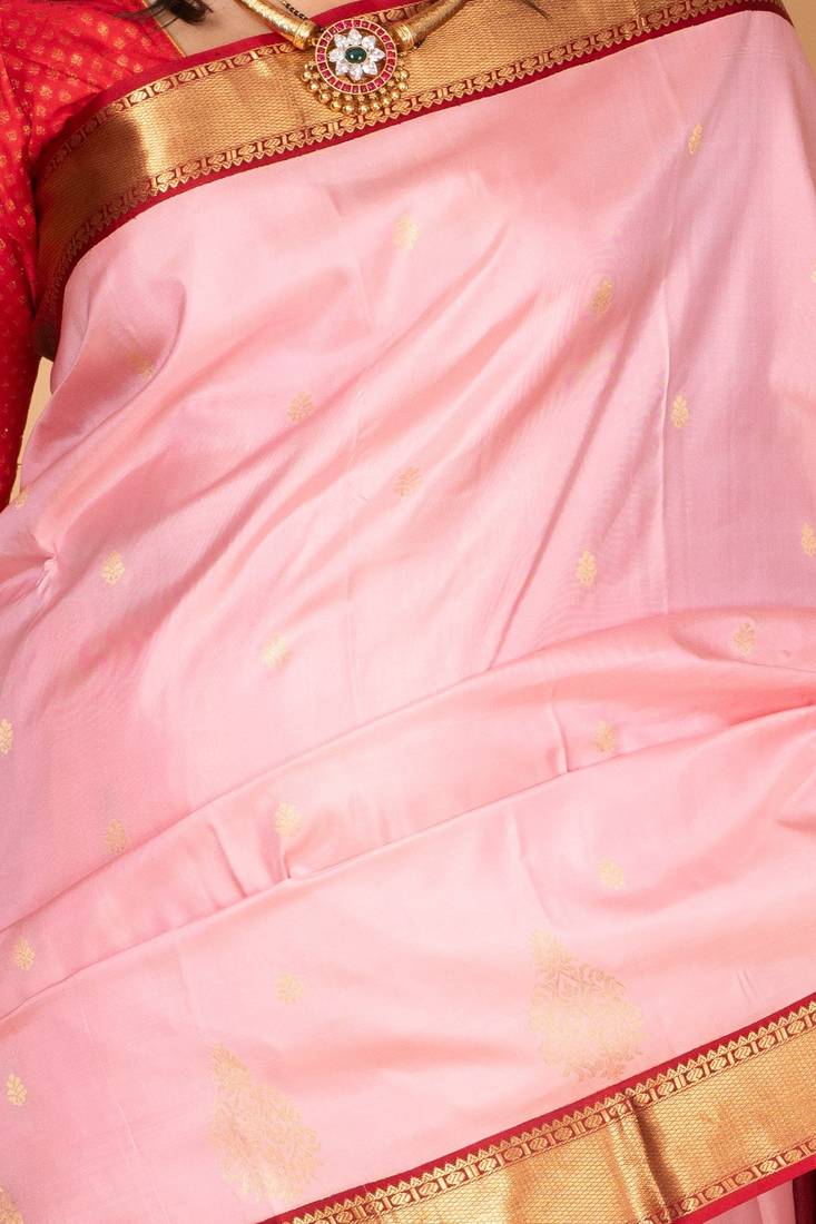 Pink and apple red pure kanjivaram silk saree