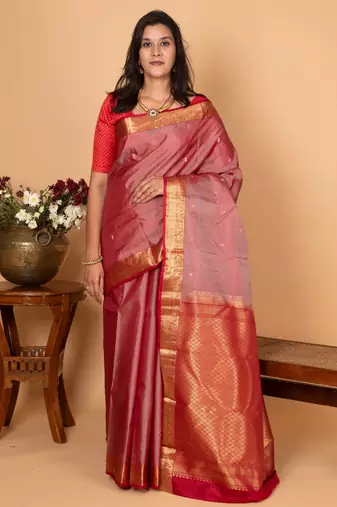 Dual tone red and apple red pure kanjivaram silk saree