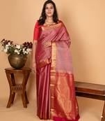 Dual tone red and apple red pure kanjivaram silk saree