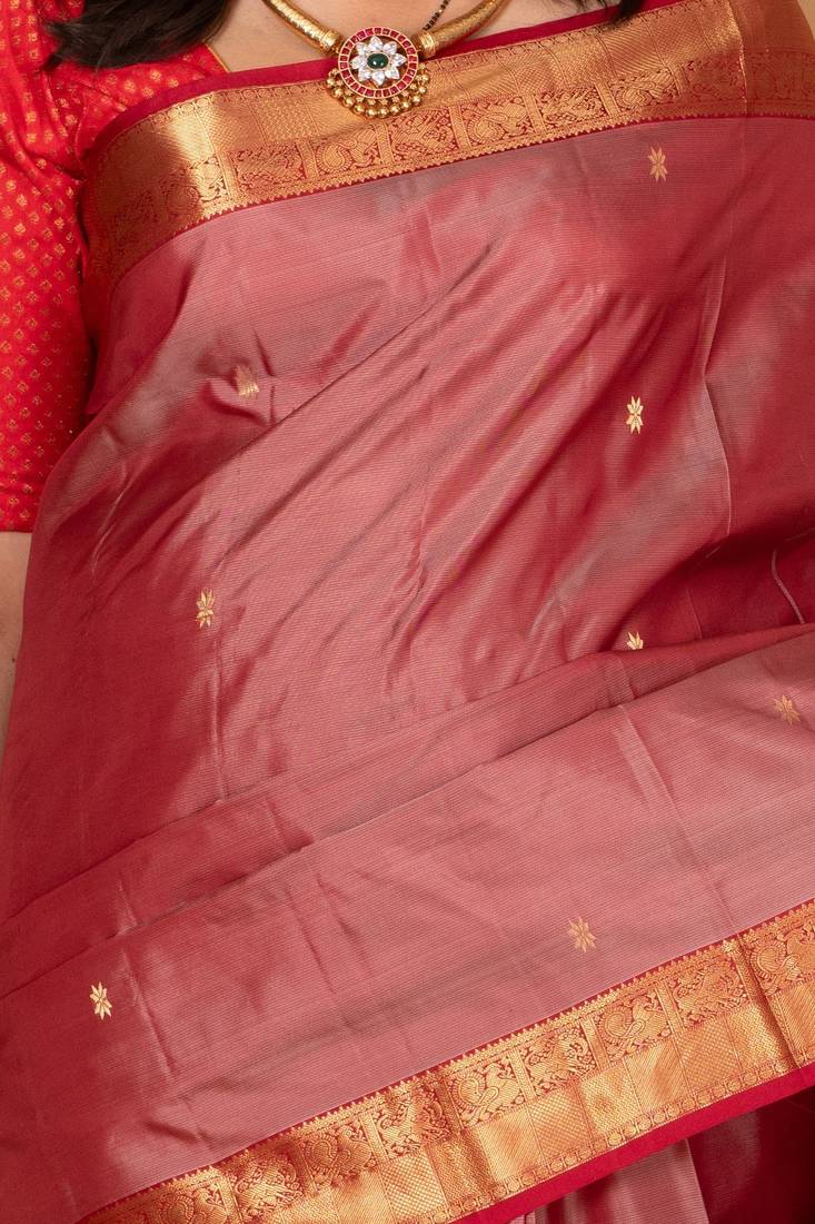 Dual tone red and apple red pure kanjivaram silk saree