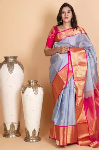 Coin grey and rani pink kanjivaram pattu saree