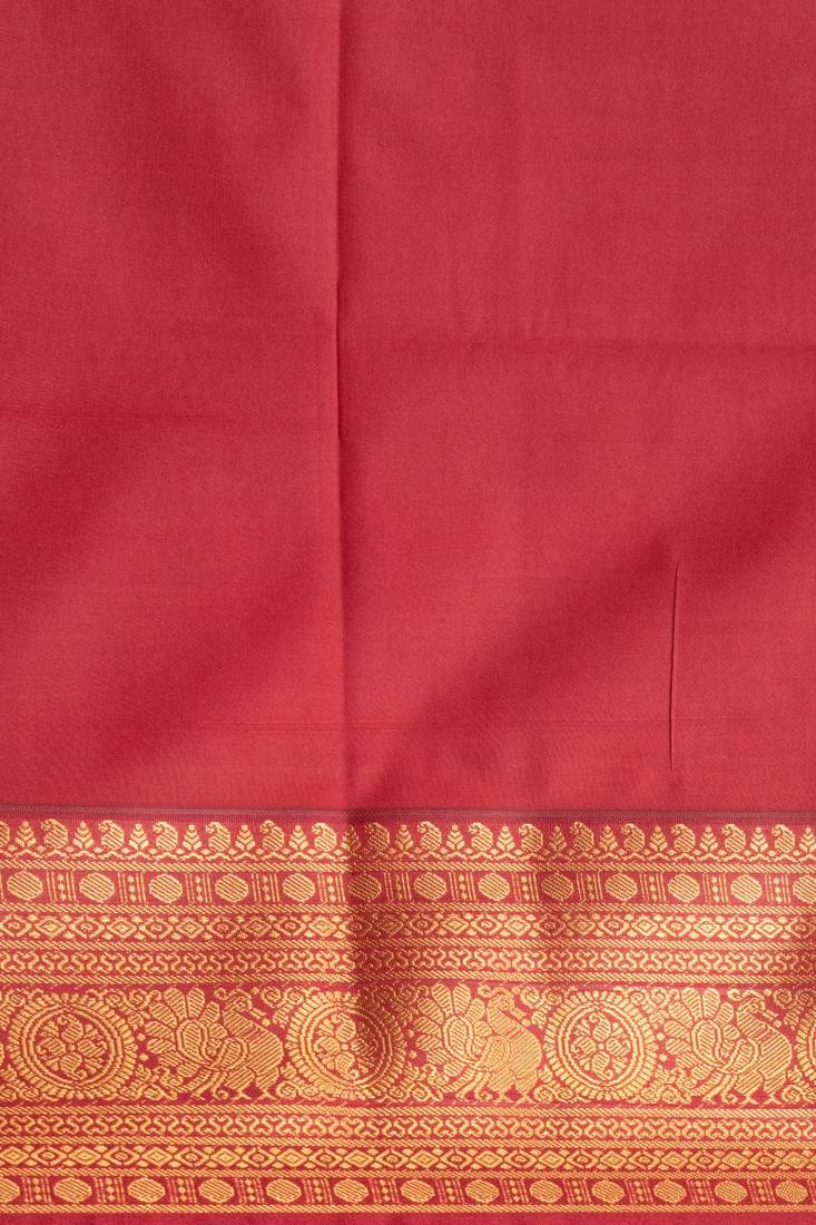Grey green and blood red kanchi soft silk saree