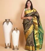 Navy blue and emerald green pure kanjivaram silk saree
