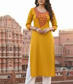 Yellow embroidered rayon kurta set