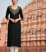 Black embroidered rayon kurta set