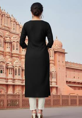 Black embroidered rayon kurta set 2
