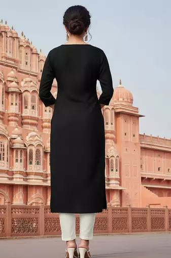 Black embroidered rayon kurta set