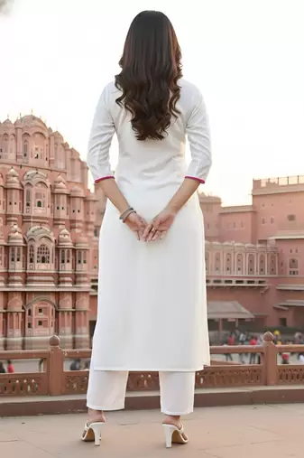 White embroidered rayon kurta set