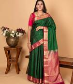 Bottle green and magenta pure kanjivaram silk saree