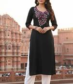 Black embroidered rayon kurta set