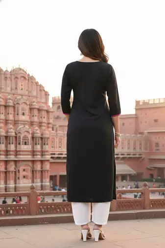 Black embroidered rayon kurta set
