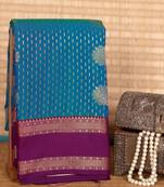 Peacock blue and purple semi silk saree