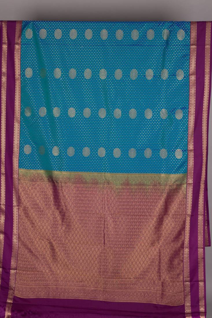 Peacock blue and purple semi silk saree