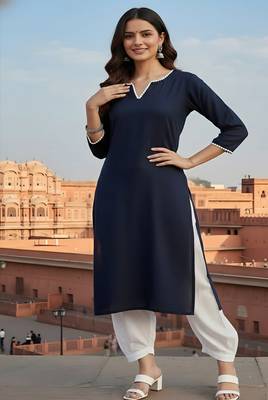 Navy embroidered rayon kurta set 1
