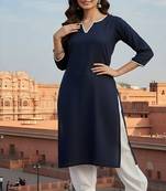 Navy embroidered rayon kurta set