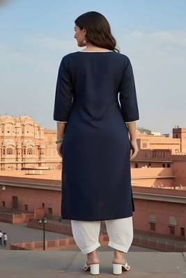 Navy embroidered rayon kurta set 2