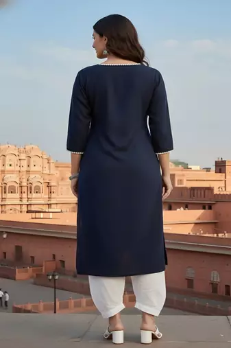 Navy embroidered rayon kurta set